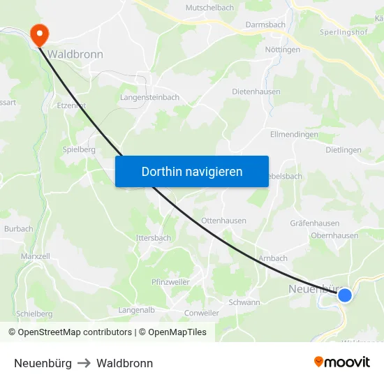 Neuenbürg to Waldbronn map