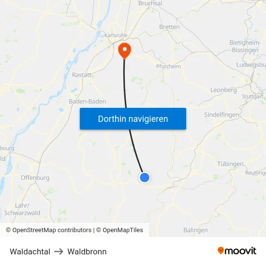 Waldachtal to Waldbronn map