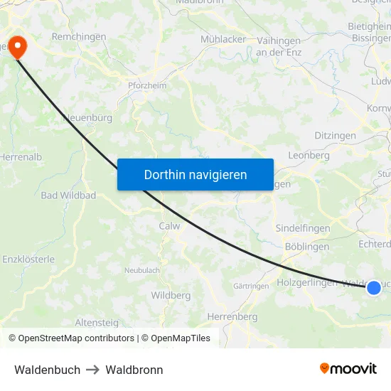 Waldenbuch to Waldbronn map
