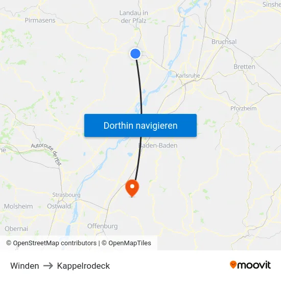 Winden to Kappelrodeck map