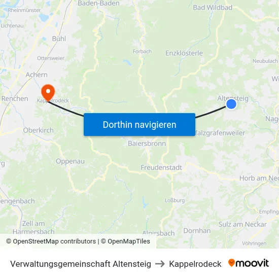 Verwaltungsgemeinschaft Altensteig to Kappelrodeck map