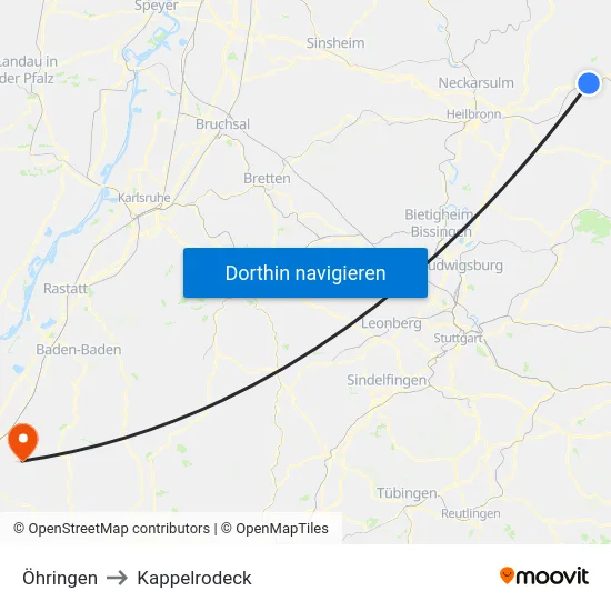 Öhringen to Kappelrodeck map