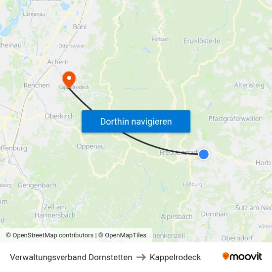 Verwaltungsverband Dornstetten to Kappelrodeck map