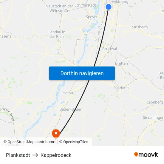 Plankstadt to Kappelrodeck map
