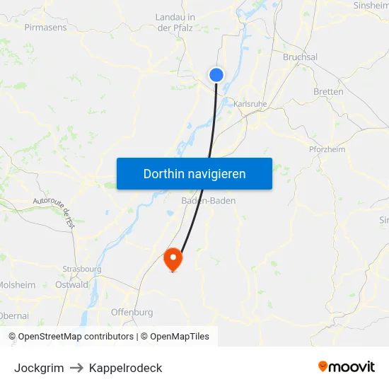 Jockgrim to Kappelrodeck map