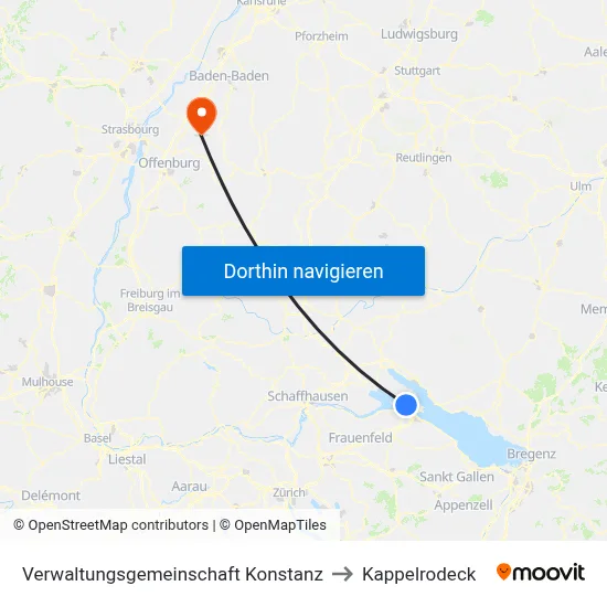 Verwaltungsgemeinschaft Konstanz to Kappelrodeck map