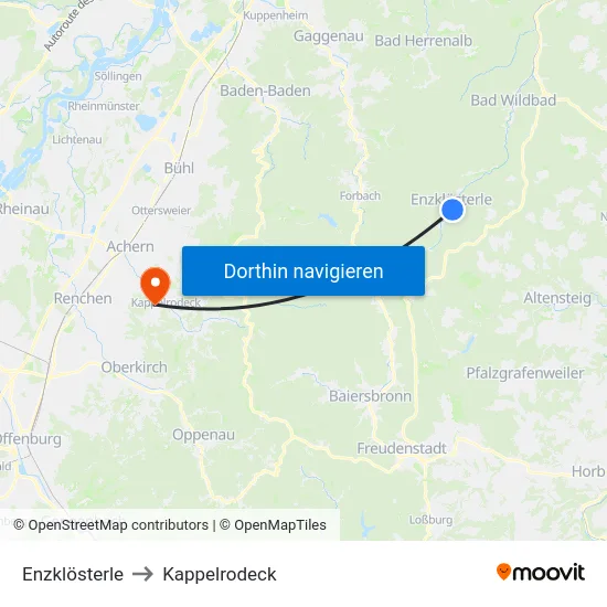 Enzklösterle to Kappelrodeck map