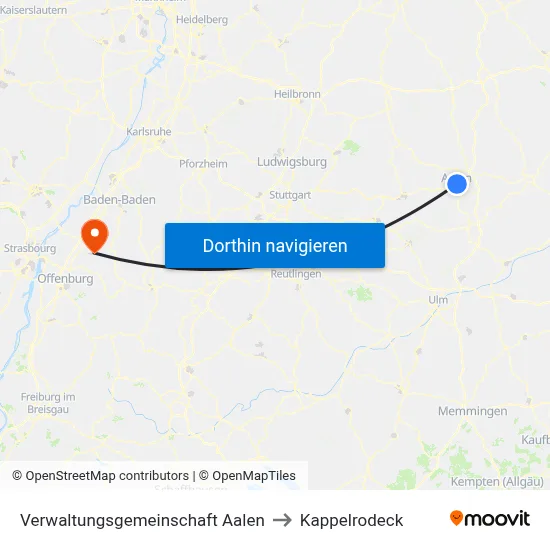 Verwaltungsgemeinschaft Aalen to Kappelrodeck map