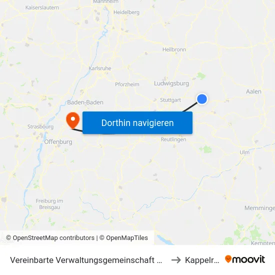 Vereinbarte Verwaltungsgemeinschaft Der Stadt Schorndorf to Kappelrodeck map