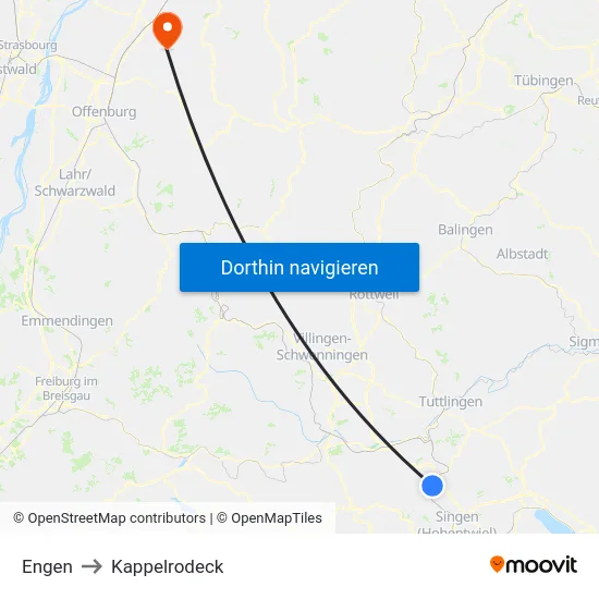 Engen to Kappelrodeck map