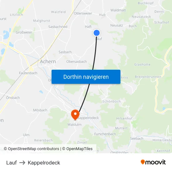 Lauf to Kappelrodeck map