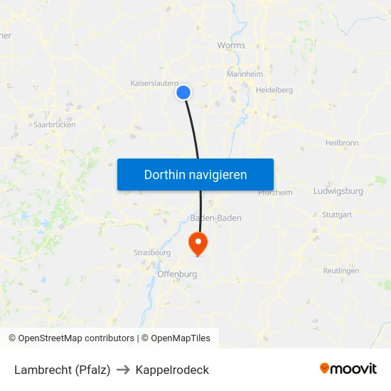 Lambrecht (Pfalz) to Kappelrodeck map