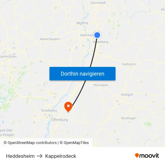 Heddesheim to Kappelrodeck map