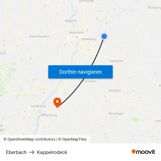 Eberbach to Kappelrodeck map
