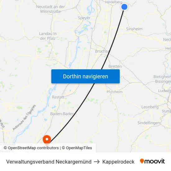 Verwaltungsverband Neckargemünd to Kappelrodeck map