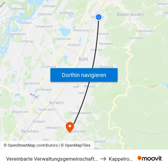Vereinbarte Verwaltungsgemeinschaft Sinzheim to Kappelrodeck map