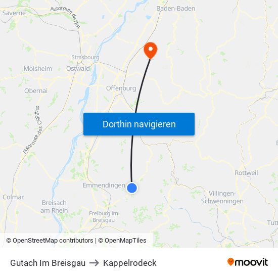 Gutach Im Breisgau to Kappelrodeck map