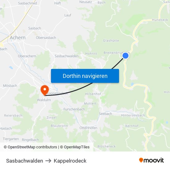 Sasbachwalden to Kappelrodeck map