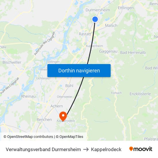 Verwaltungsverband Durmersheim to Kappelrodeck map