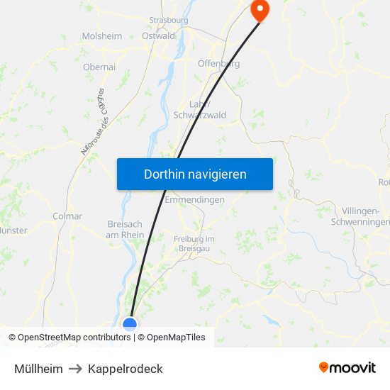 Müllheim to Kappelrodeck map