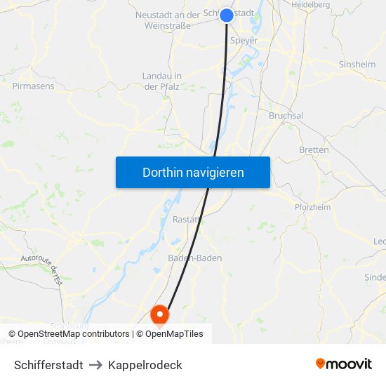 Schifferstadt to Kappelrodeck map