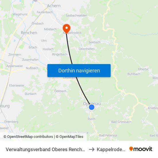 Verwaltungsverband Oberes Renchtal to Kappelrodeck map