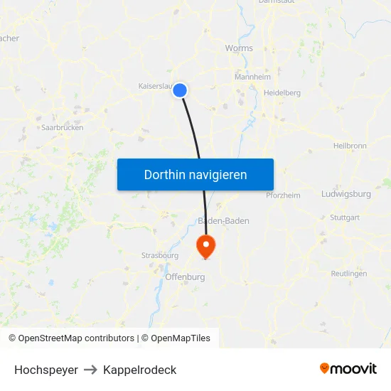 Hochspeyer to Kappelrodeck map