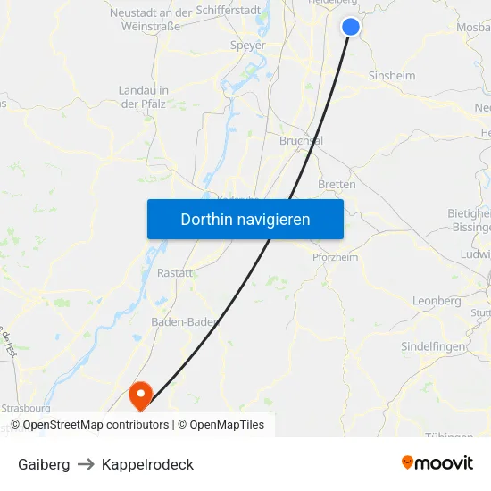Gaiberg to Kappelrodeck map