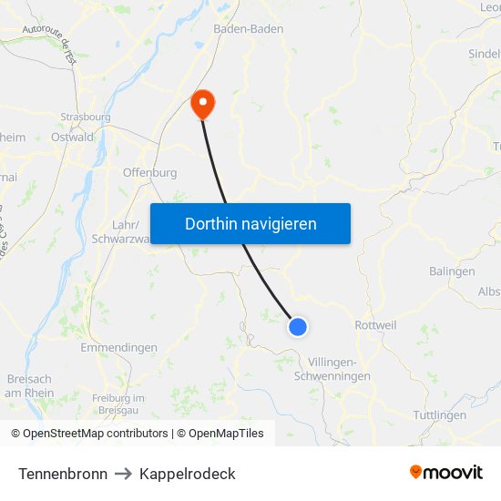 Tennenbronn to Kappelrodeck map