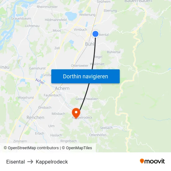 Eisental to Kappelrodeck map