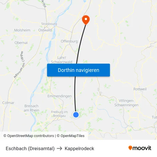Eschbach (Dreisamtal) to Kappelrodeck map