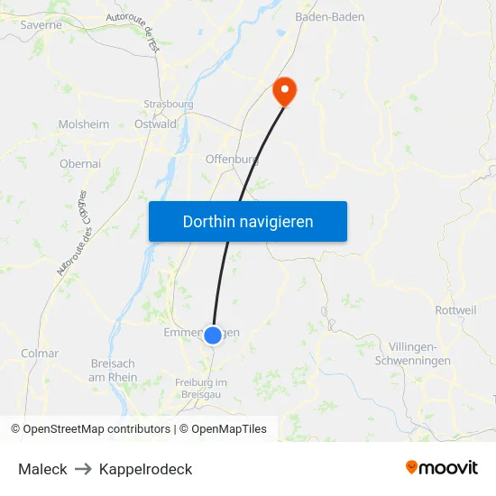 Maleck to Kappelrodeck map