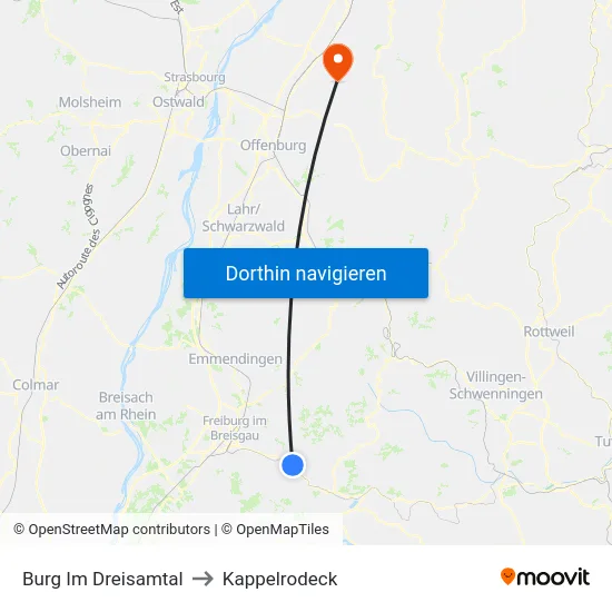 Burg Im Dreisamtal to Kappelrodeck map