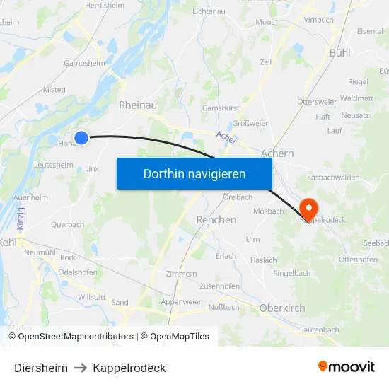 Diersheim to Kappelrodeck map