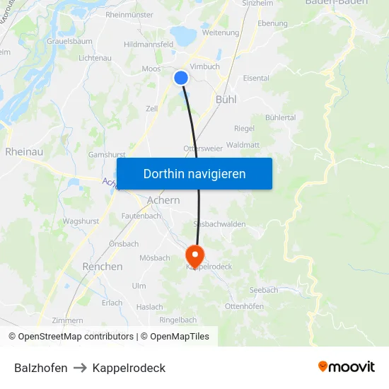 Balzhofen to Kappelrodeck map