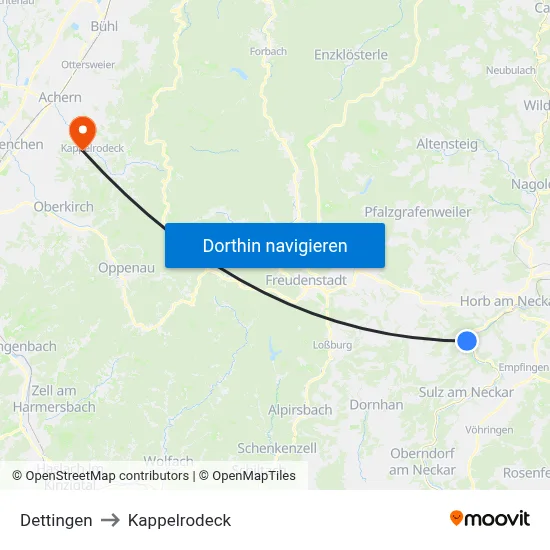 Dettingen to Kappelrodeck map