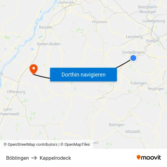 Böblingen to Kappelrodeck map