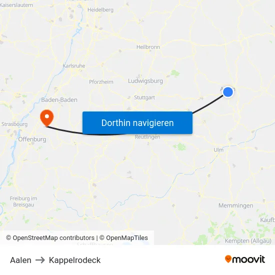 Aalen to Kappelrodeck map