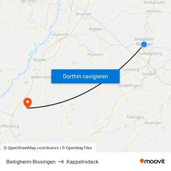 Bietigheim-Bissingen to Kappelrodeck map