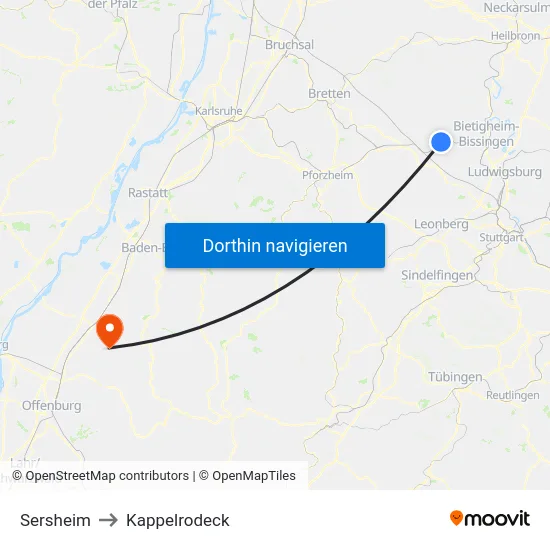 Sersheim to Kappelrodeck map