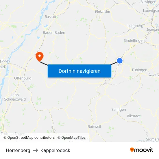 Herrenberg to Kappelrodeck map