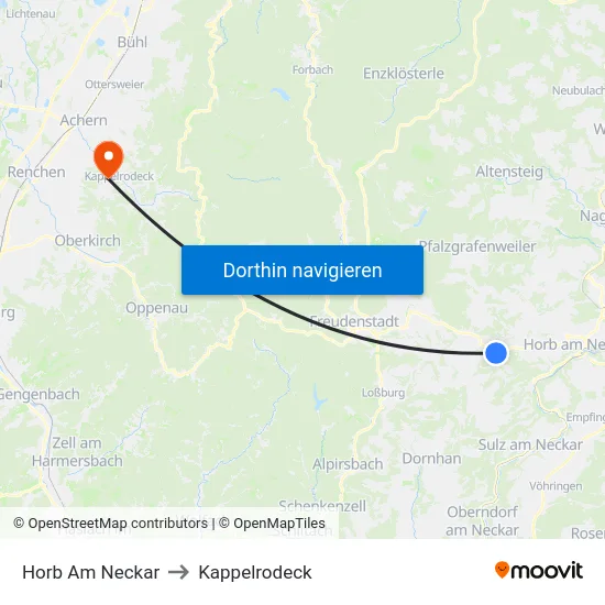 Horb Am Neckar to Kappelrodeck map
