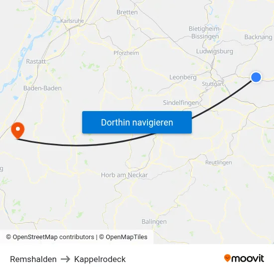 Remshalden to Kappelrodeck map