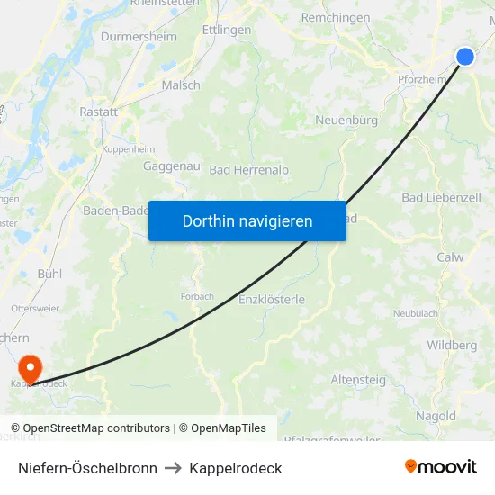 Niefern-Öschelbronn to Kappelrodeck map
