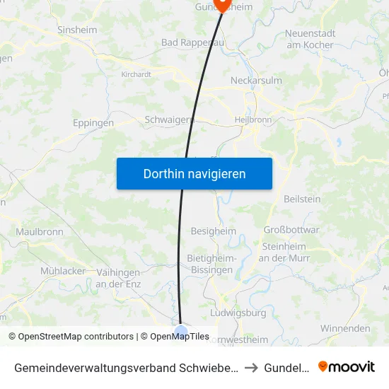 Gemeindeverwaltungsverband Schwieberdingen-Hemmingen to Gundelsheim map