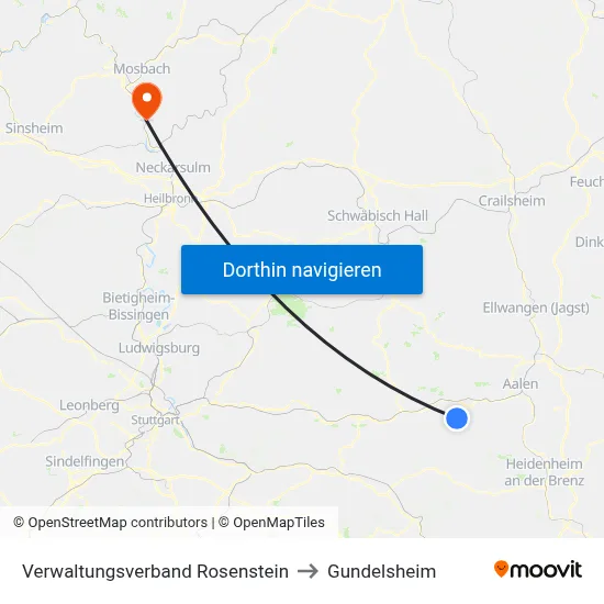 Verwaltungsverband Rosenstein to Gundelsheim map