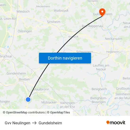 Gvv Neulingen to Gundelsheim map