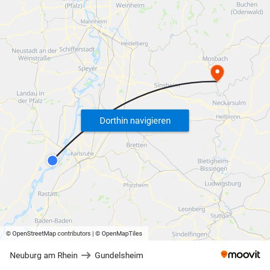 Neuburg am Rhein to Gundelsheim map