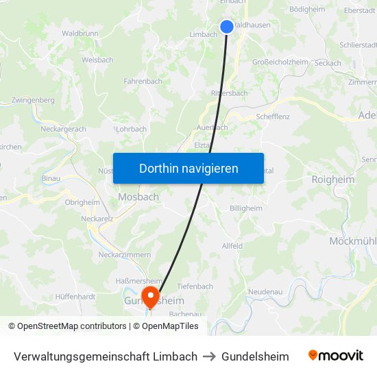 Verwaltungsgemeinschaft Limbach to Gundelsheim map