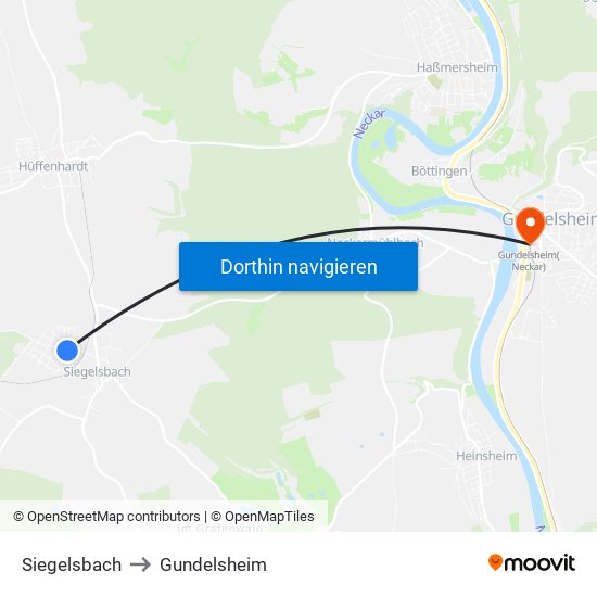 Siegelsbach to Gundelsheim map